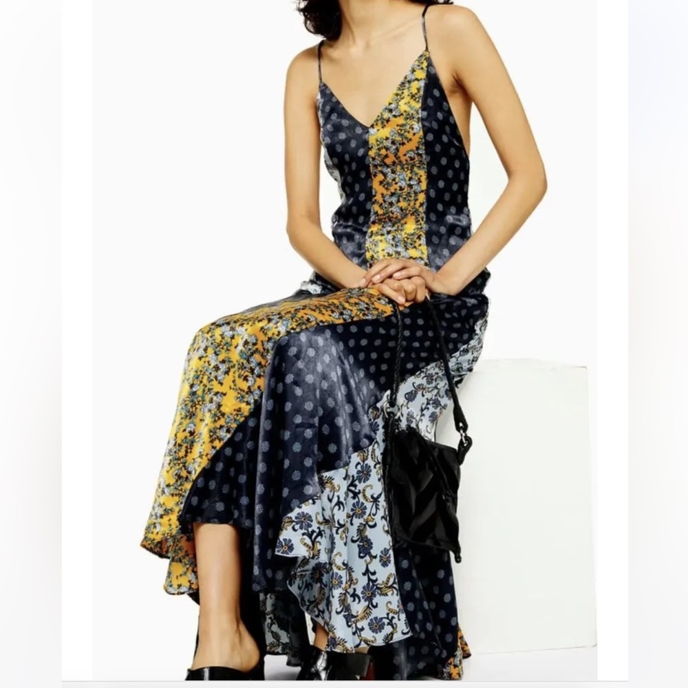 TOPSHOP Godet Mixed Print Midi Bohemian Slip Floral Strappy￼ Dress!